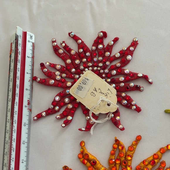 Ballroom Dance Costume Hair Jewelry w A/B Crystals Red Orange Green 3”x3” - Picture 6 of 6